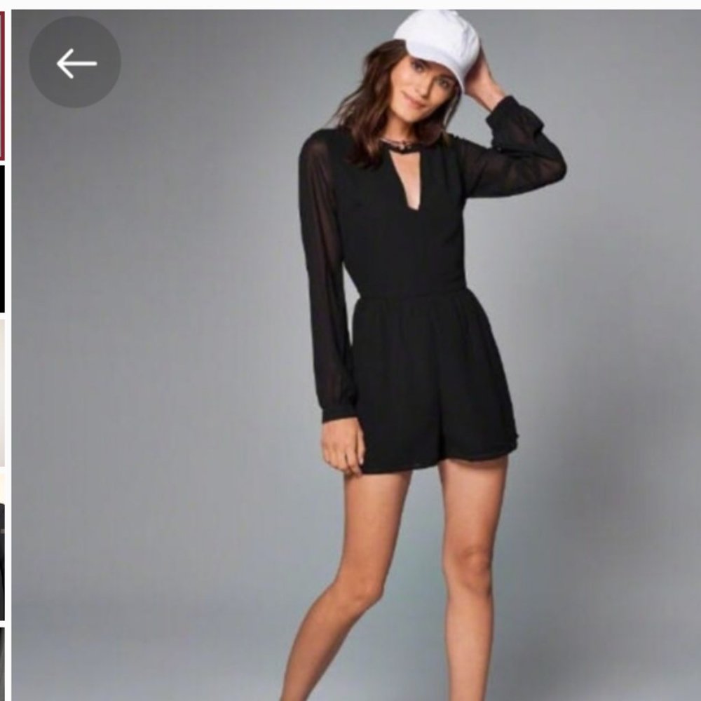 Abercrombie & Fitch Sheer Sleeve Romper Black